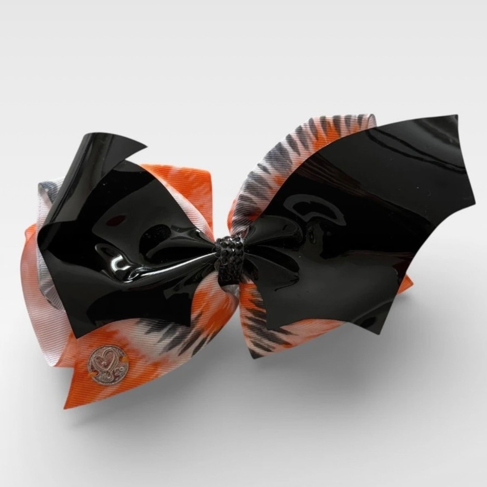 JoJo Siwa Halloween Bat‎ Wing Hair Bow Orange Black Ikat Glitter Alligator Clip